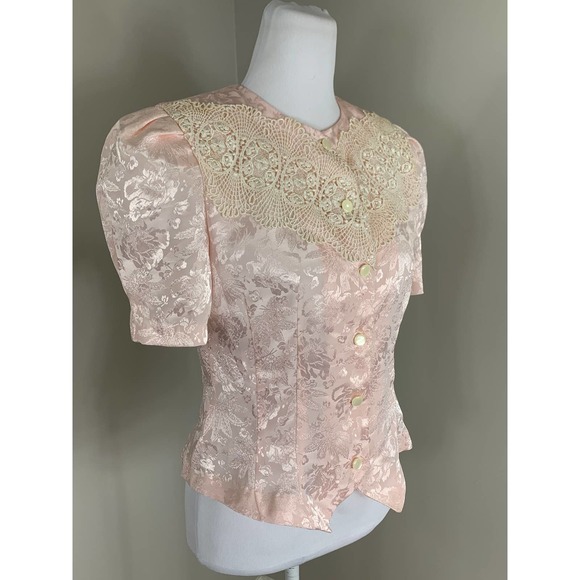 Vintage 80s Pink Victorian Goth Edwardian ShabbyChic Ephemera SteamPunk Poof Top - Picture 4 of 9